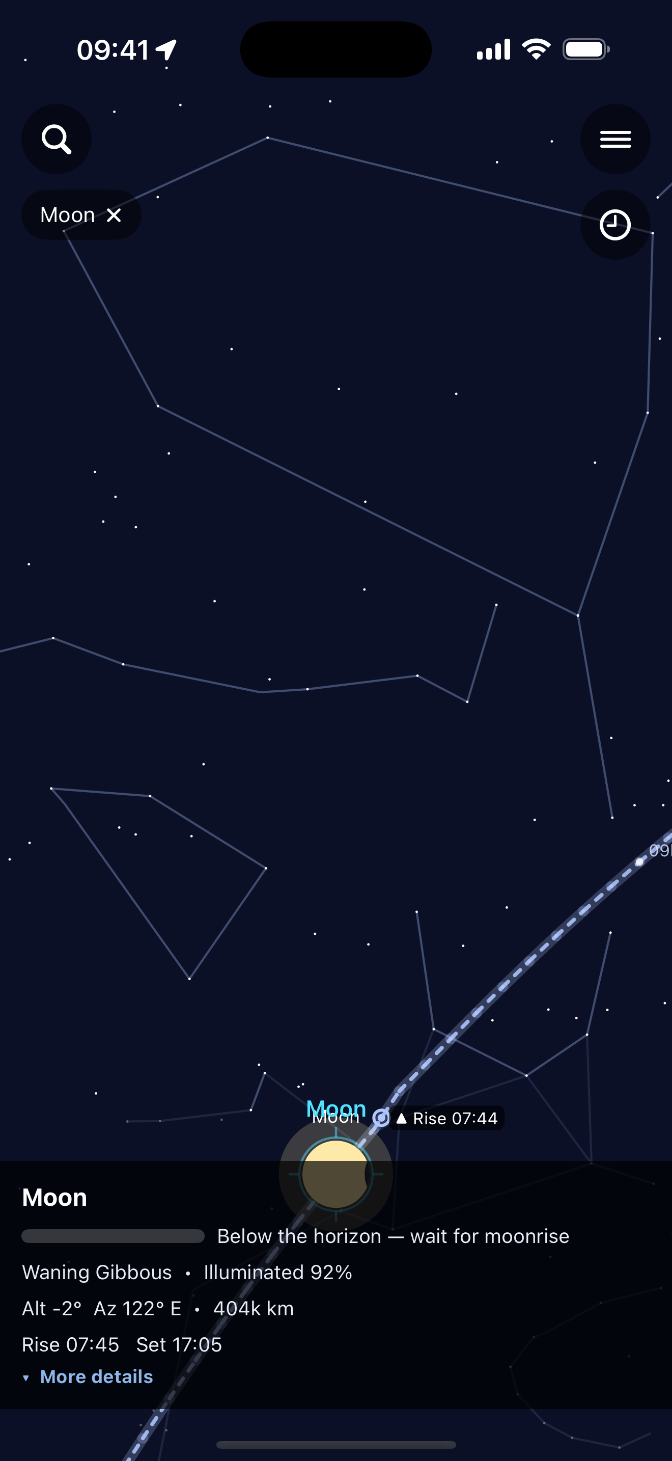 Moon detail with phase and visibility